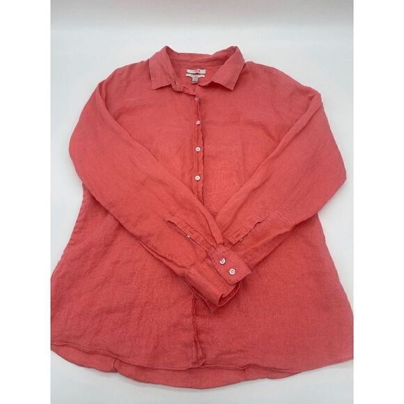 J. Crew Linen Shirt Button Down Long Sleeves Pocket Accent Sz 10 Orange - Picture 4 of 7